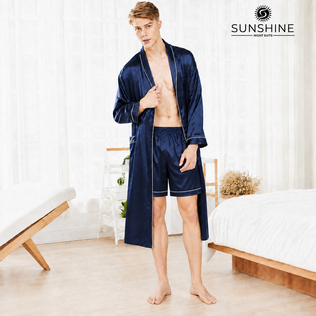Navy Blue Silk Gown for Men