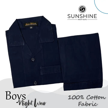 Navy Blue Plain 100% Cotton Nightwear For Boys BCN-02. Comfortable and stylish sleepwear for boys. Shop Now