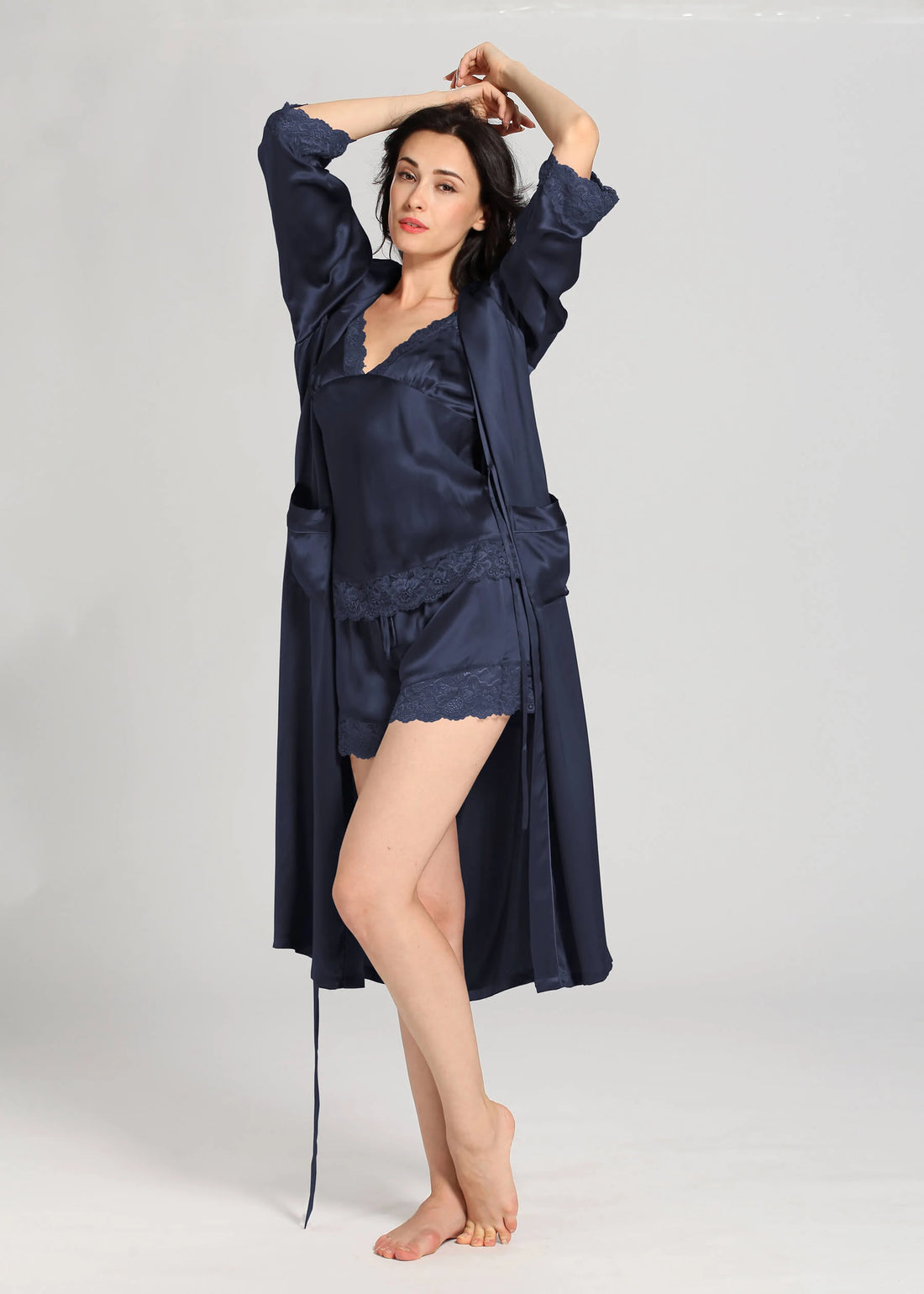 Luxurious Silk Camisole & Gown Sets Blue