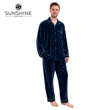 Navy Blue Velvet Night Suit for Men