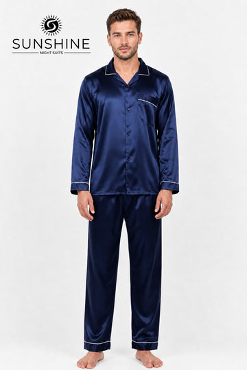 Navy Blue Silk Nightdress For Men