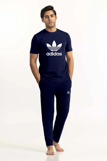 Navy Blue Adidas Jersey Pajama Set for Men