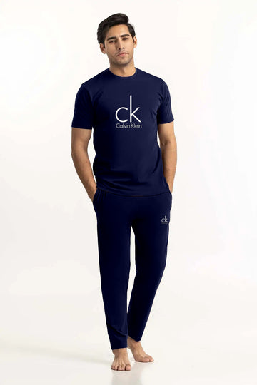 Navy Blue CK Jersey Pajama Set for Men