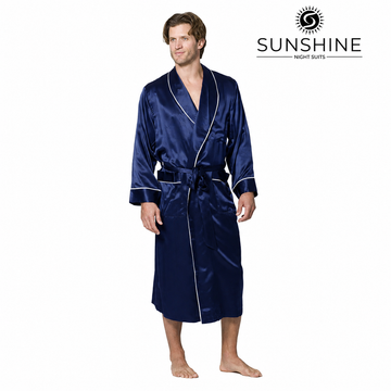 Navy Blue Silk Gown for Men