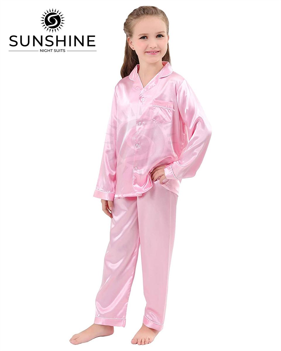 Pink Silk Pajamas Set For Girls