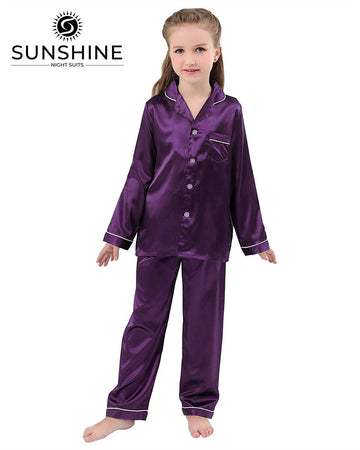 Purple Silk Pajamas Set For Girls