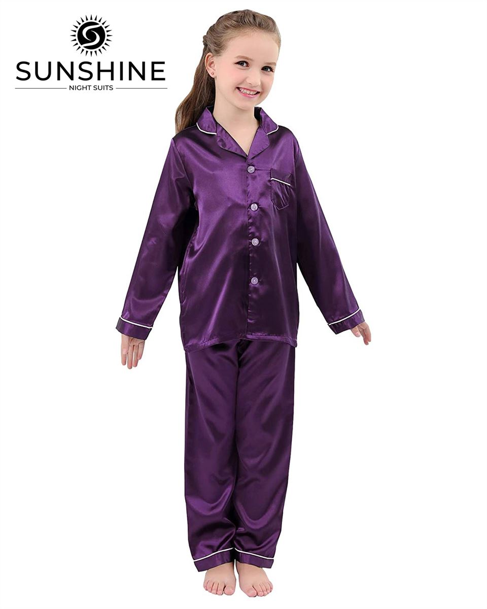 Purple Silk Pajamas Set For Girls