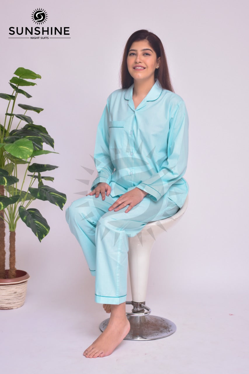 Powder Blue Plain Night Dress for Ladies