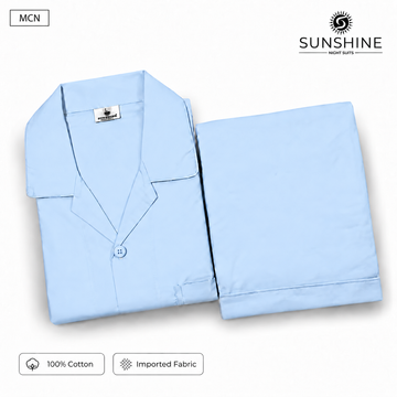 Powder Blue Plain 100% Cotton Nightdress For Men