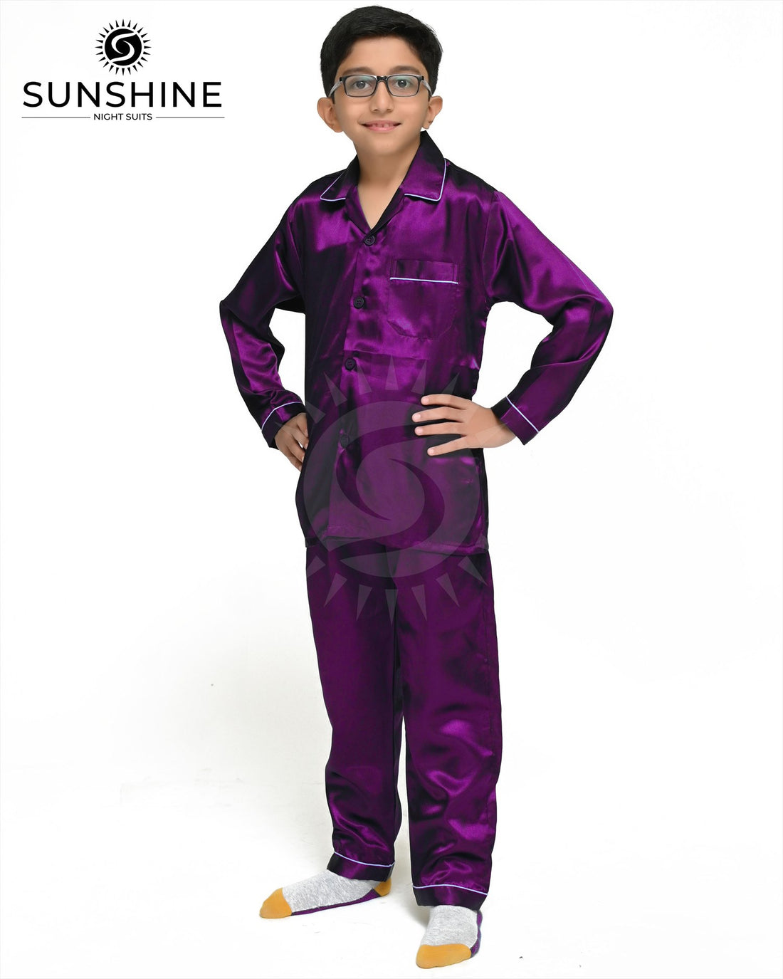 Purple Silk Nightwear For Boys