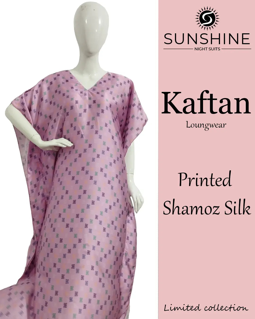 Purple Printed Silk Kaftan Nightdress