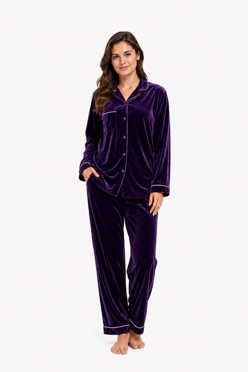 Purple Velvet Night Suit for Women