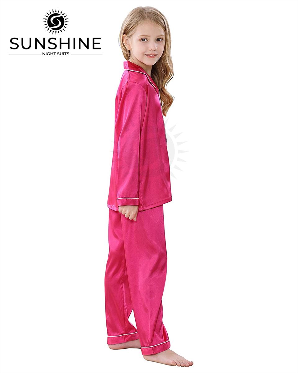 Raspberry Silk Pajamas Set For Girls