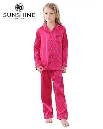 Raspberry Silk Pajamas Set For Girls