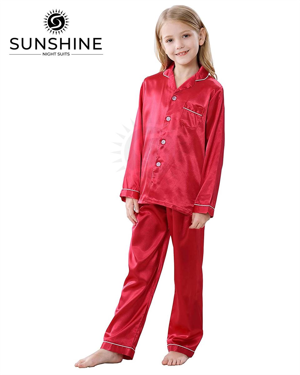 Red Silk Pajamas Set For Girls