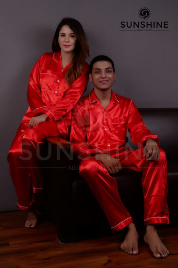 Red Silk Couple Nightwear Set – Luxurious & Romantic