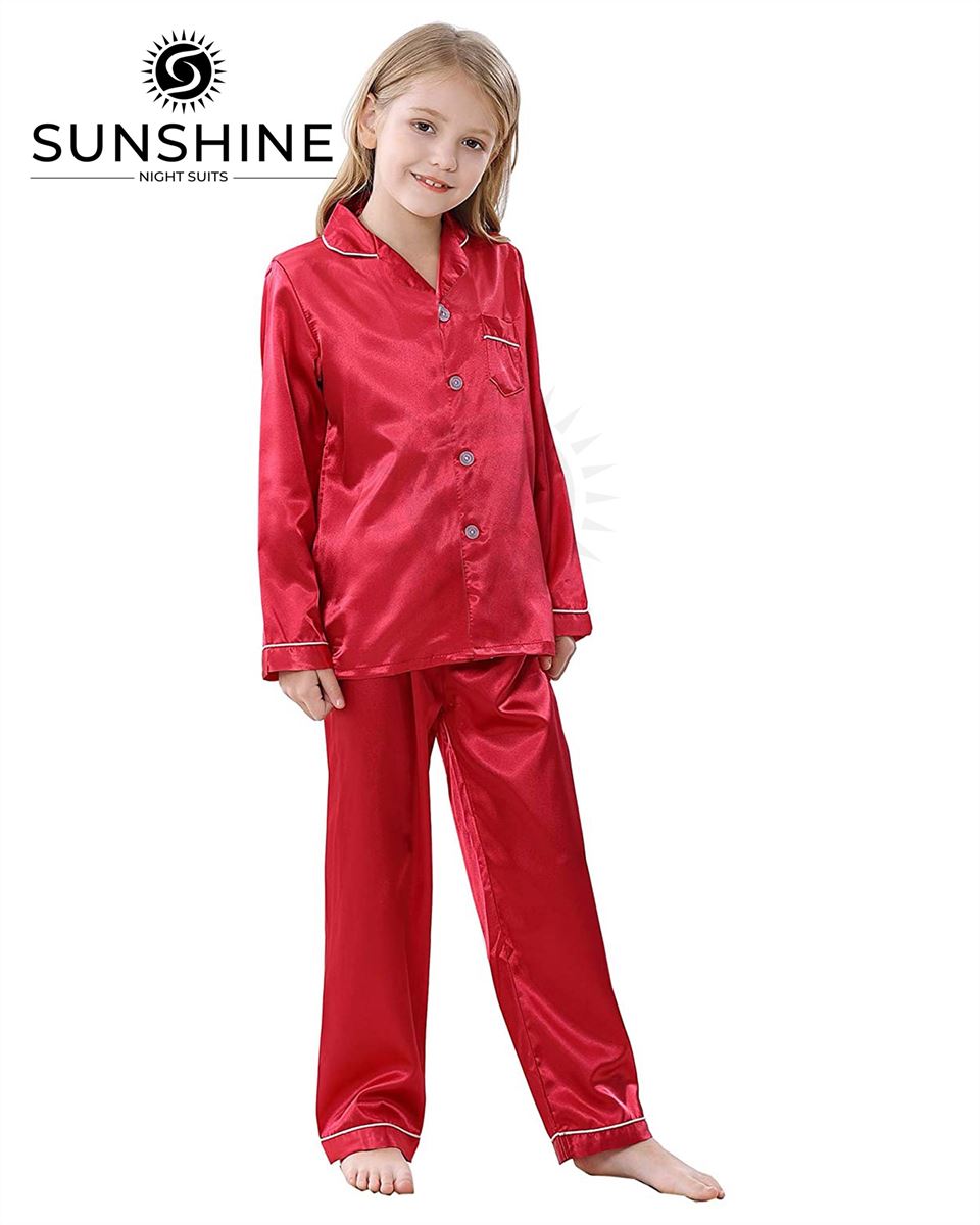 Red Silk Pajamas Set For Girls