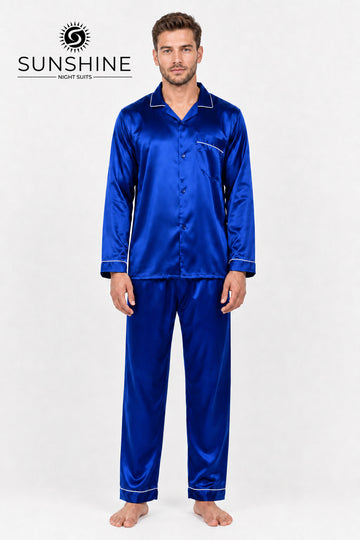 Royal Blue Silk Nightdress For Men