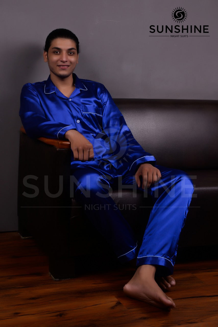 Royal Blue Silk Nightdress For Men