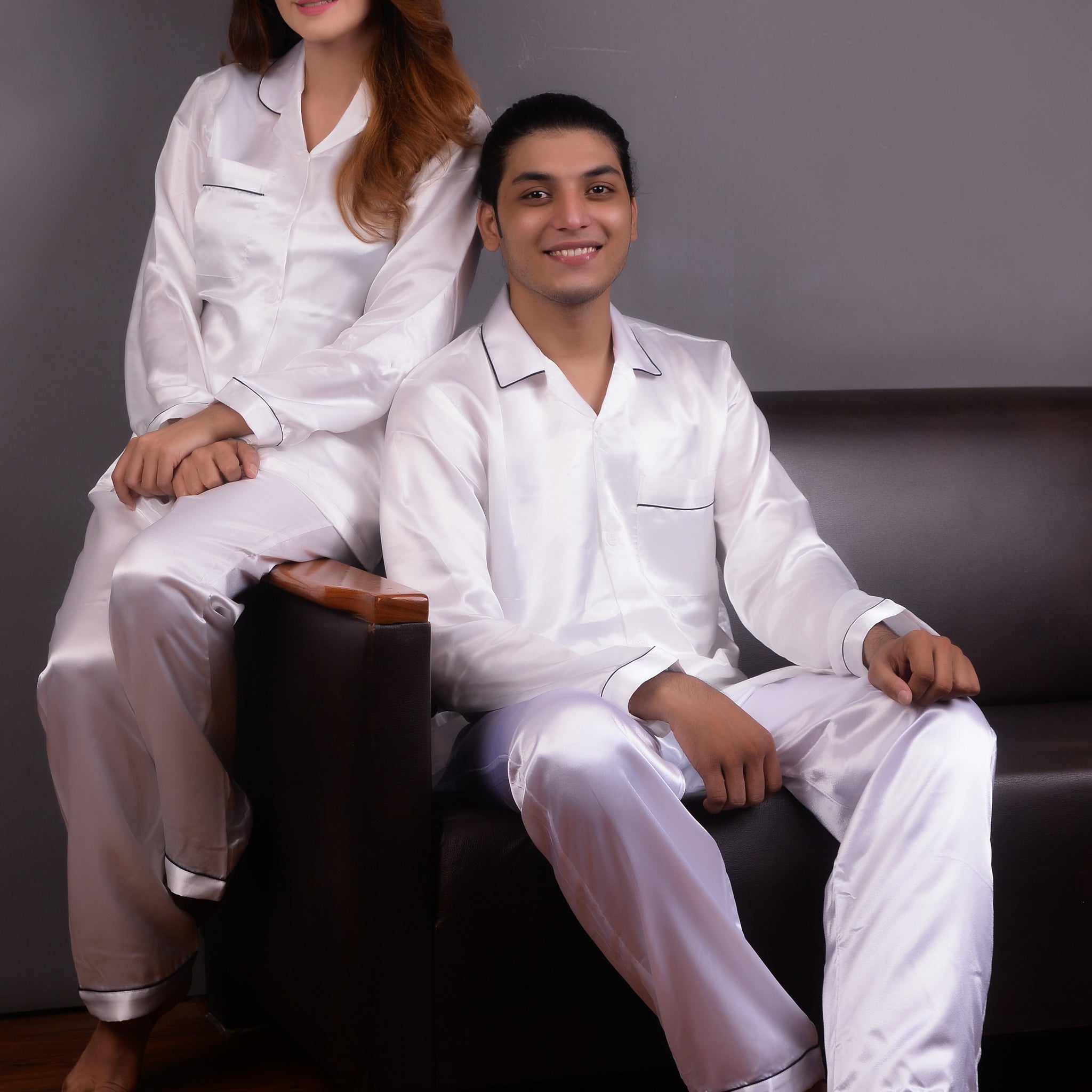 White Silk Couple Nightwear Set – Luxurious & Romantic