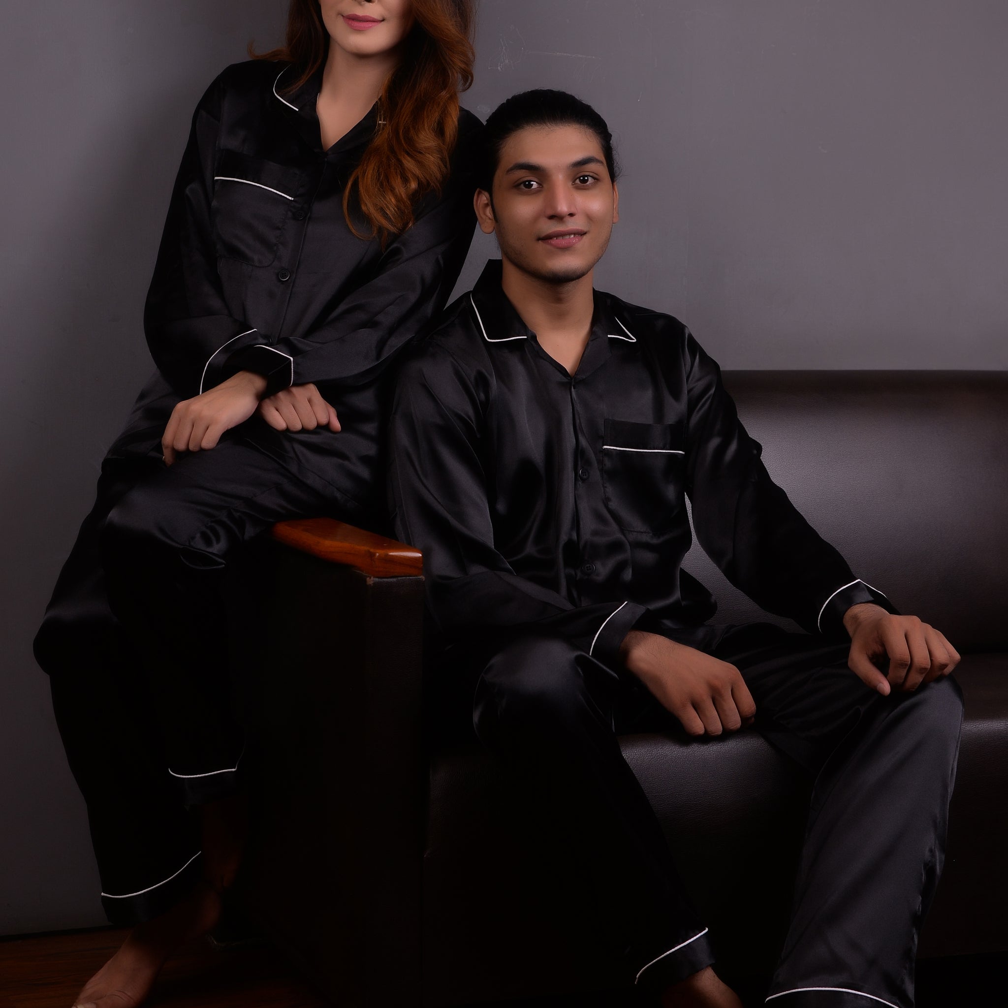 Black Silk Couple Nightwear Set – Luxurious & Romantic