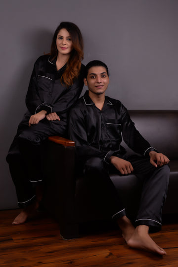 Black Silk Couple Nightwear Set – Luxurious & Romantic