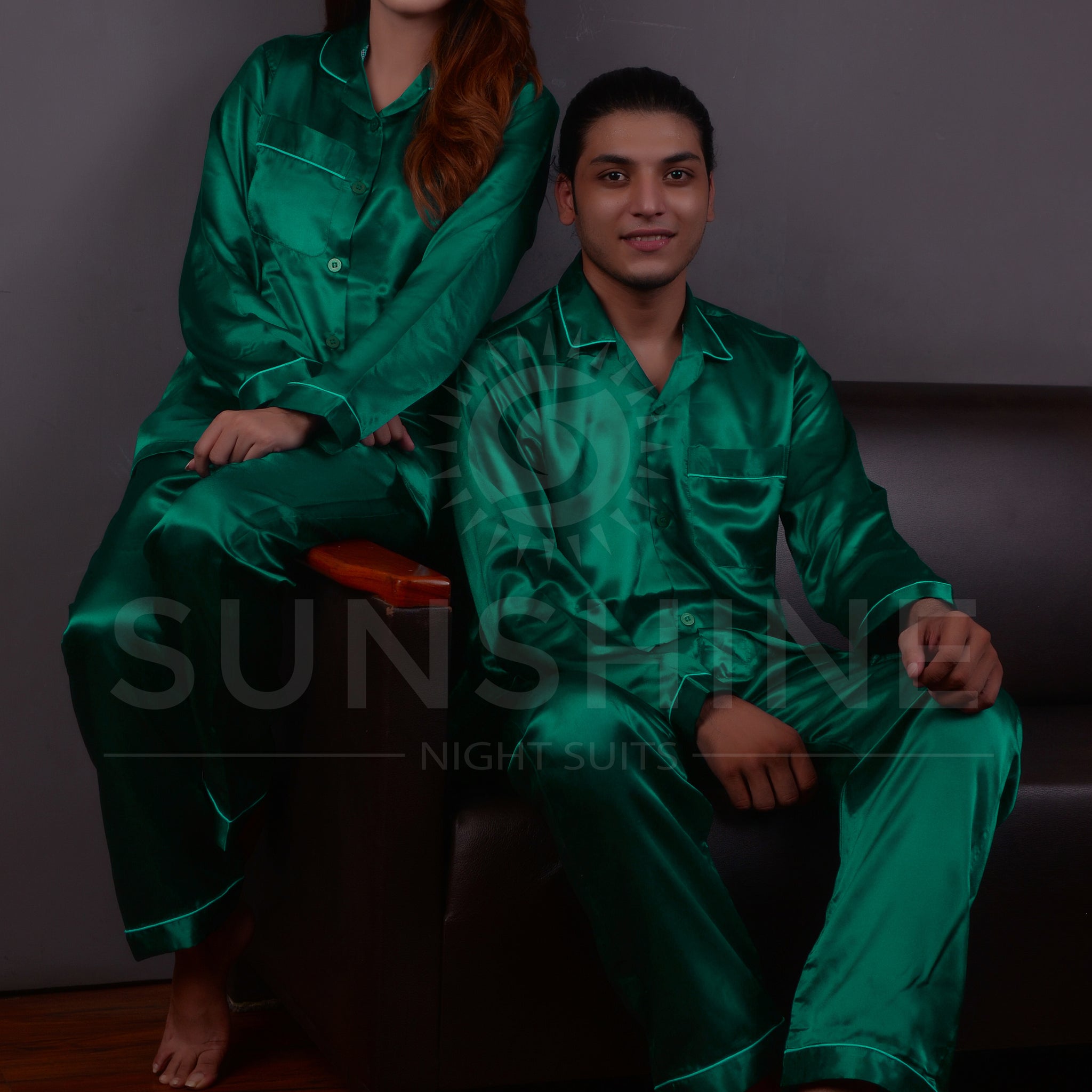 Sea Green Silk Couple Nightwear Set – Luxurious & Romantic