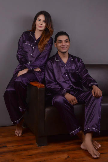 Purple Silk Couple Nightwear Set – Luxurious & Romantic