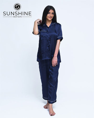 Navy Blue Shamoz Silk Nightdress for Women