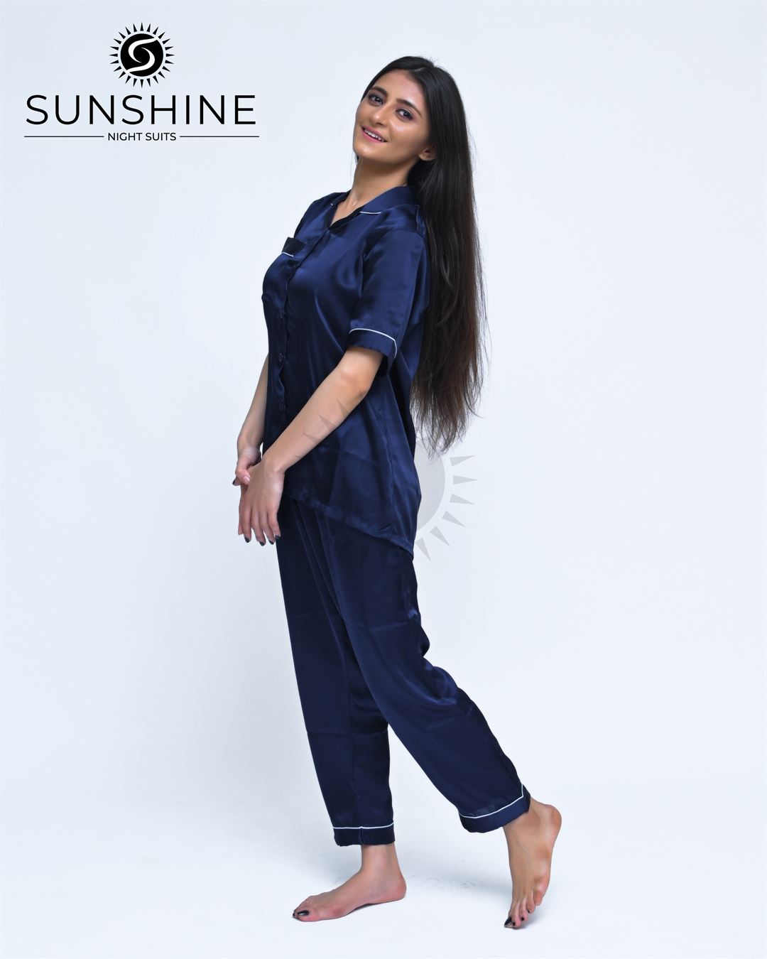 Navy Blue Shamoz Silk Nightdress for Women