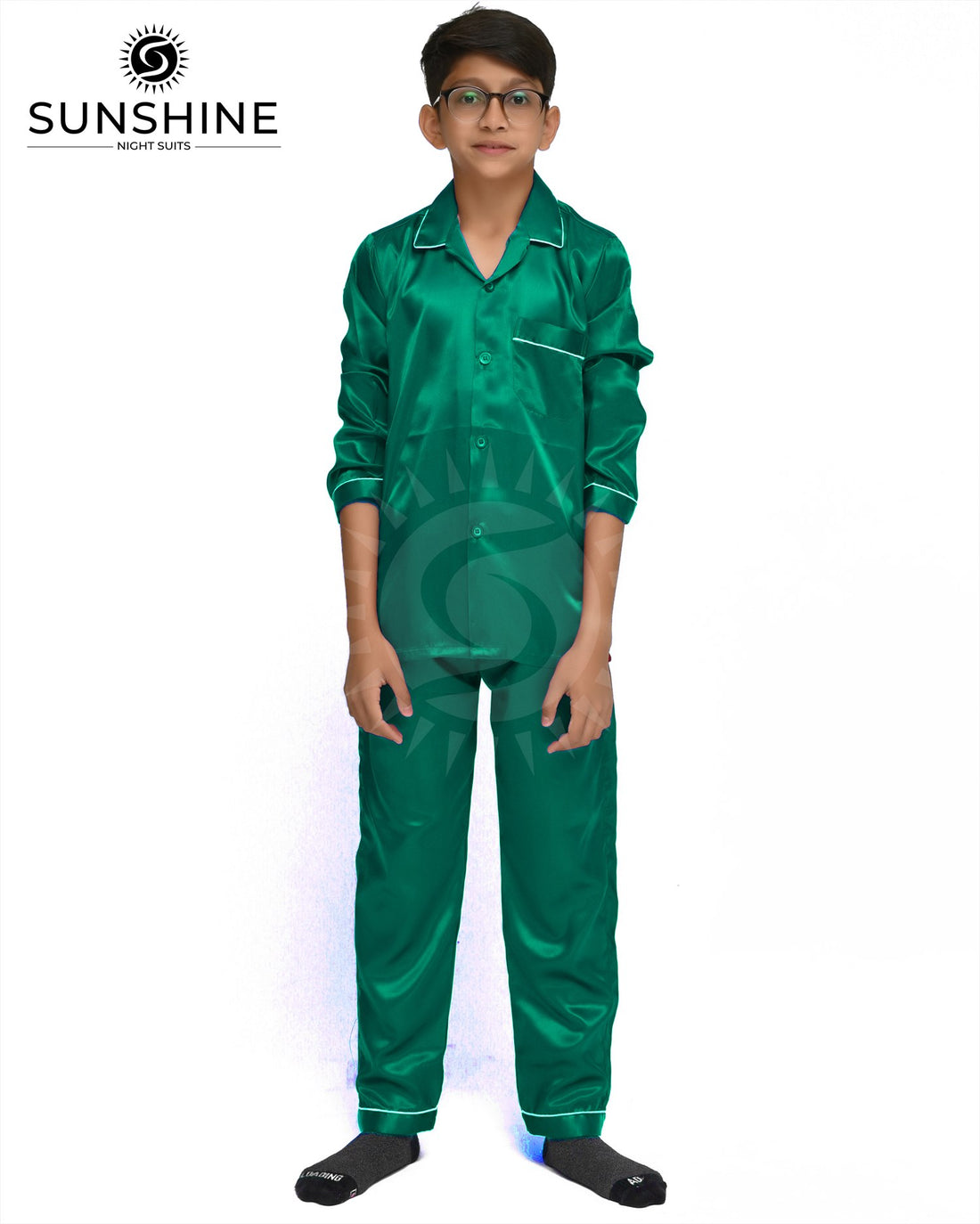 Sea Green Silk Nightwear For Boys