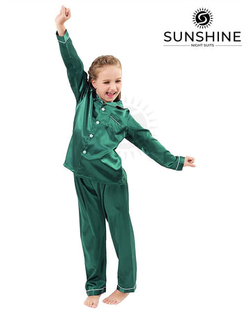 Sea Green Silk Pajamas Set For Girls