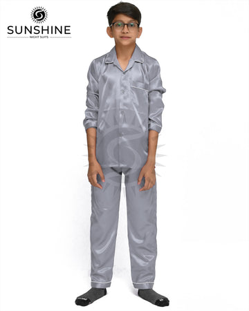 Silver Grey Silk Nightwear For Boys