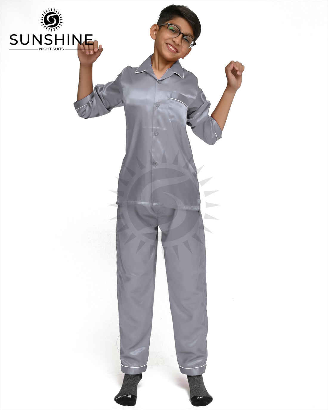 Silver Grey Silk Nightwear For Boys