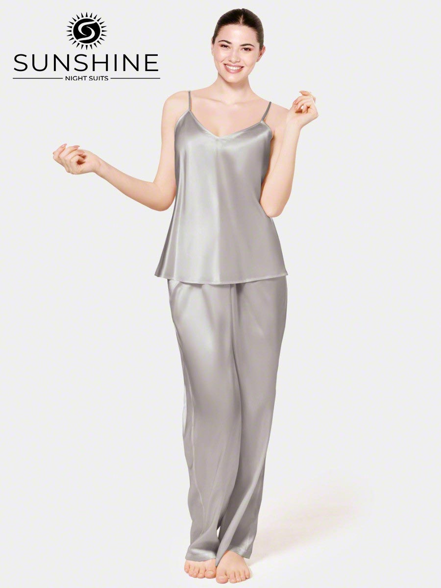 Silk Cami Pajama Set for Women | Silver Grey