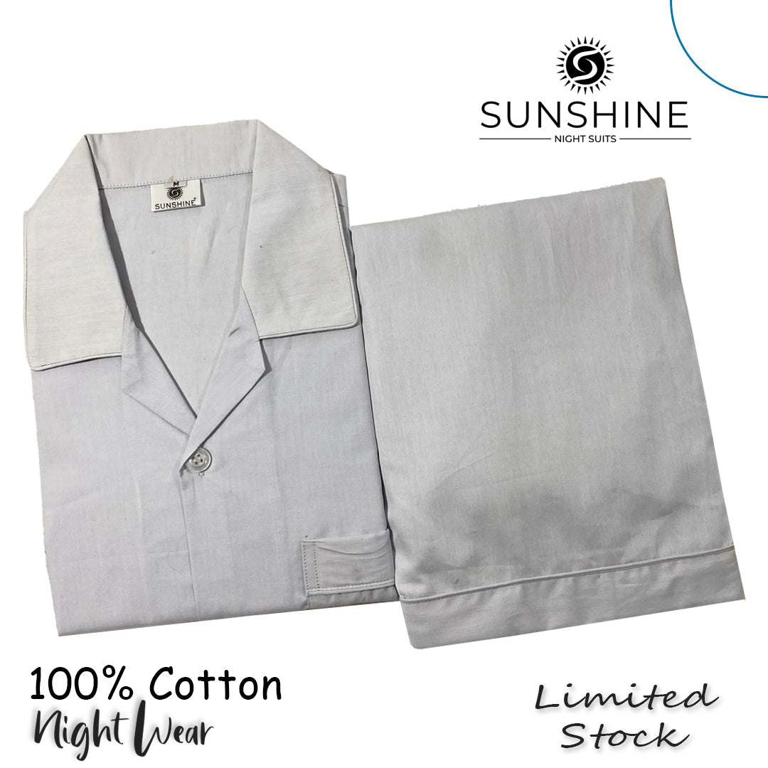 Silver Grey Plain 100% Cotton Nightdress For Men