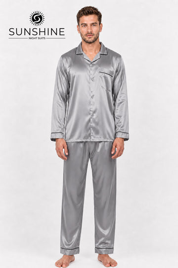 Silver Grey Silk Nightdress For Men