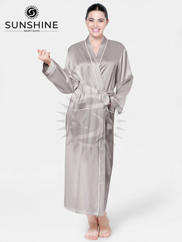 Long Mulberry Silk Robe Silver grey