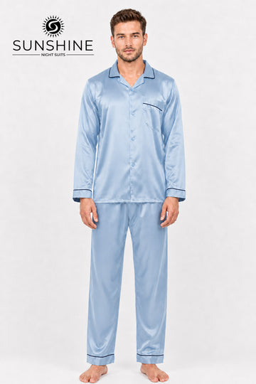 Sky Blue Silk Nightdress For Men