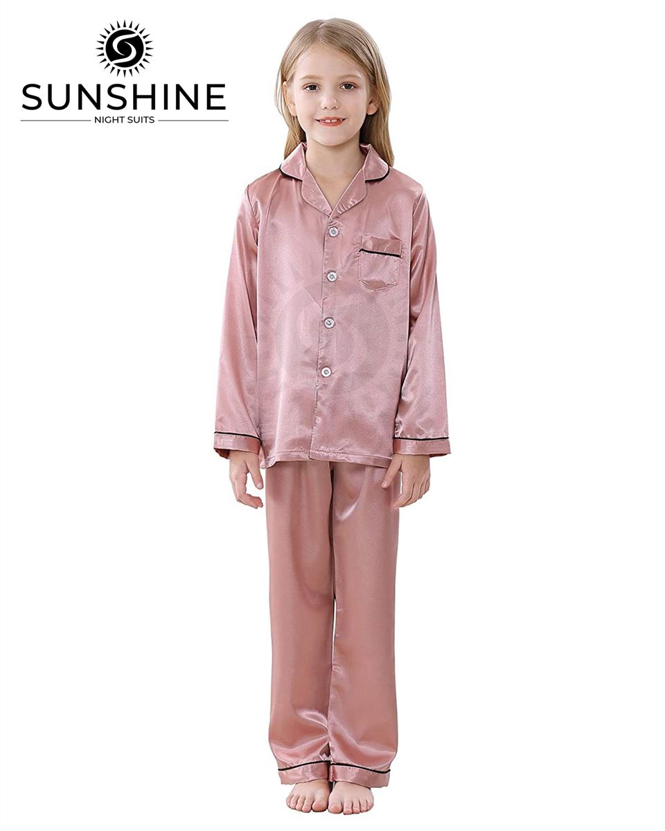 T-Pink Silk Pajamas Set For Girls