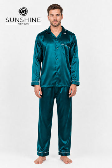 Teal Silk Nightdress For Men