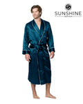 Teal silk gown for men with shawl collar and two side pockets