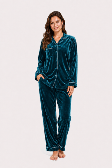 Teal Velvet Night Suit for Women