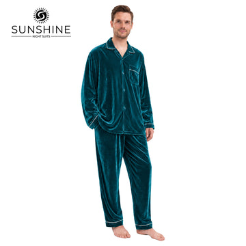 Teal Velvet Night Suit for Men