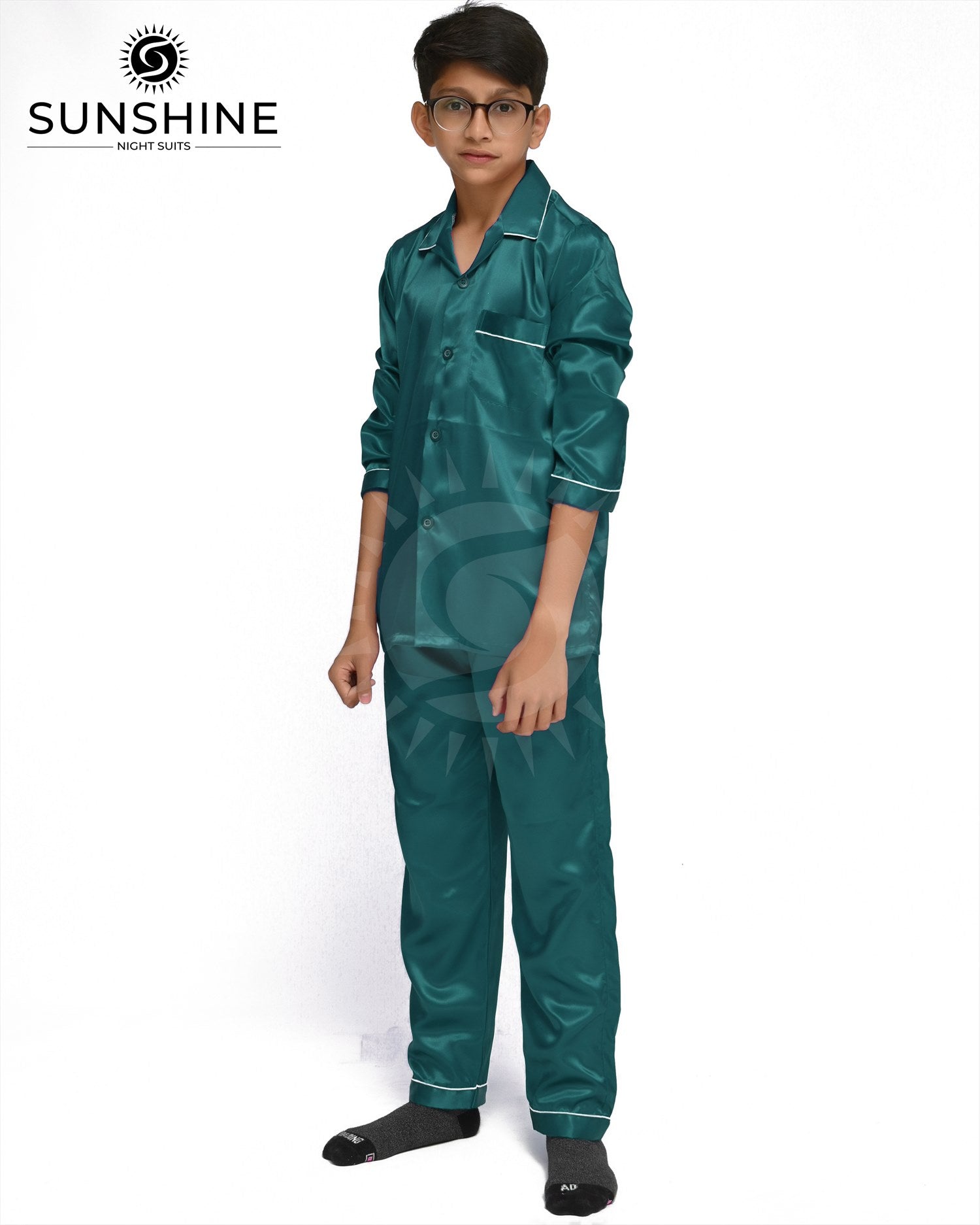 Teal Silk Nightwear For Boys