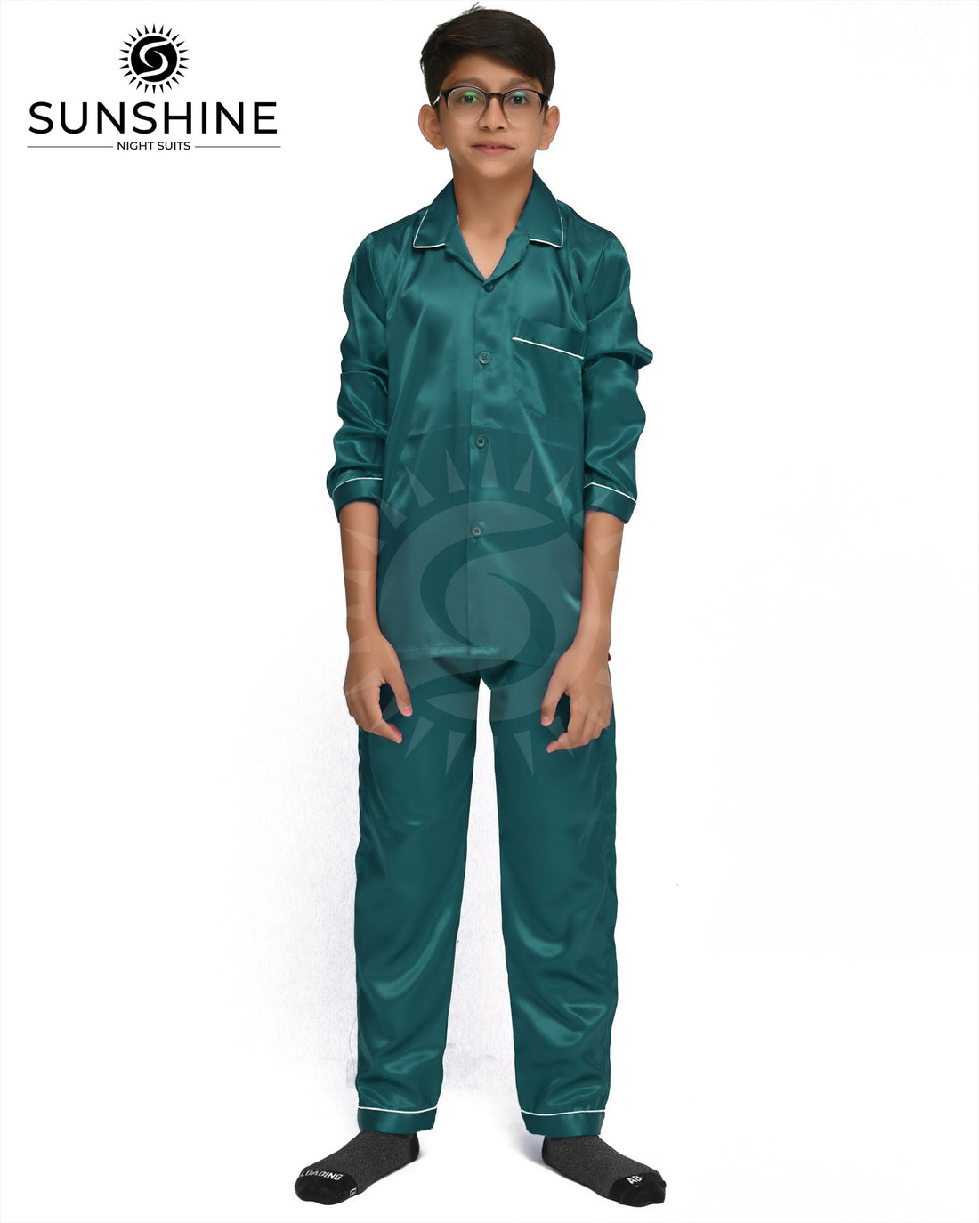 Teal Silk Nightwear For Boys