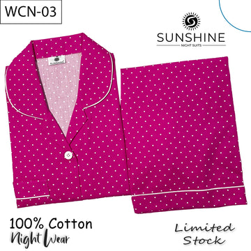 Pink Polka Dots Printed 100% Cotton Nightdress Ladies – WCN-03