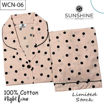 Peach Polka Dot Printed 100% Cotton Nightdress Ladies – WCN-06