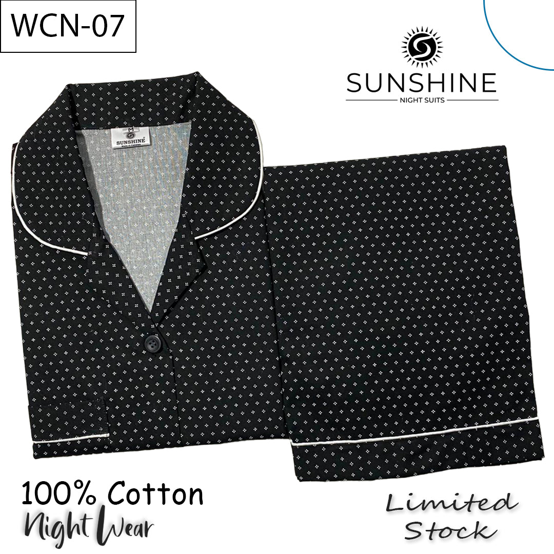 Black Mini Motif Printed 100% Cotton Nightdress Ladies – WCN-07