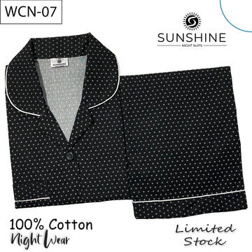 Black Mini Motif Printed 100% Cotton Nightdress Ladies – WCN-07